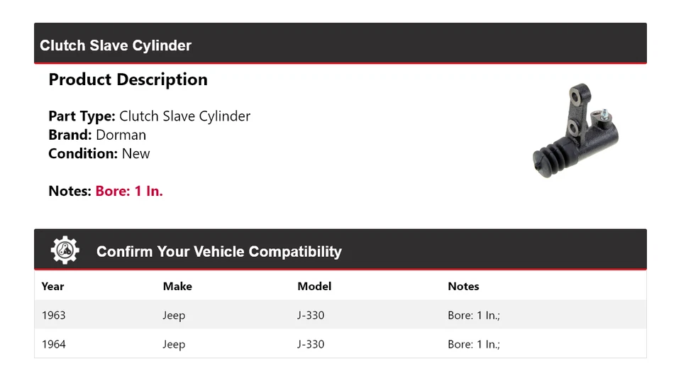 Cilindro esclavo embrague para Jeep J-330 Dorman 1963-1964 Foto 2 de 4