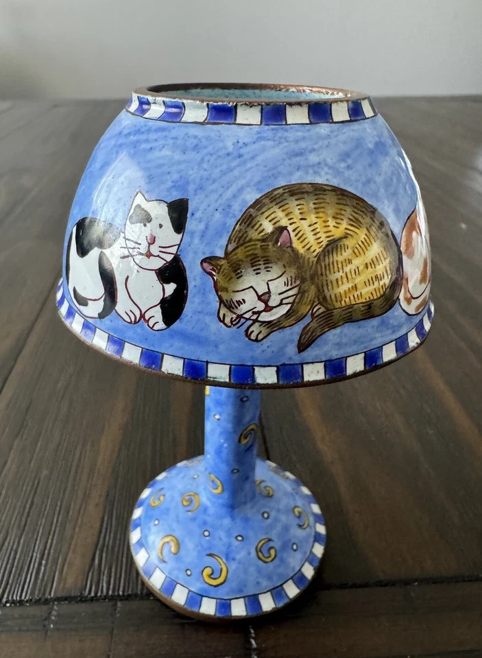 Empress Arts Lámpara Gato Azul Soporte de Luz de Té Cerámica Pintado a Mano Caprichoso 2002 Foto 2 de 4