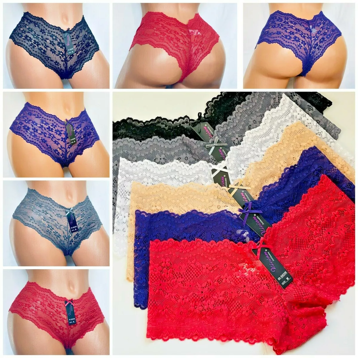 Boyshorts Lace 6 OR 12 SHORTIE CHEEKY SHORT PANTIES UNDERWEARS 56 S-XL GIFT  PACK