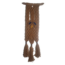 Vintage Macrame Owl Wall Hanging Decor Large Jute 1970s Boho Retro 37 x 14" Appx