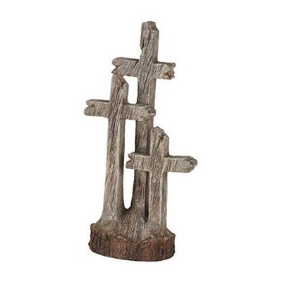 Three Crosses Natural Brown 8 x 4 Resin Stone Collectible Tabletop Figurine 
