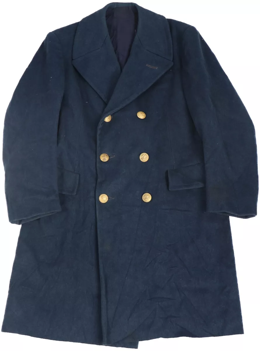 Medium - Italian Air Force Blue Trench Coat Great Coat Jacket Wool Blue  Military