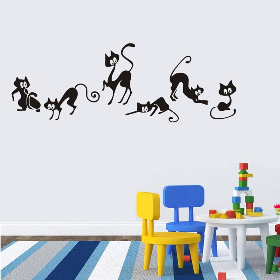 Cat Wall Sticker Removable Cartoon Wall Decals for Bedroom Living Room