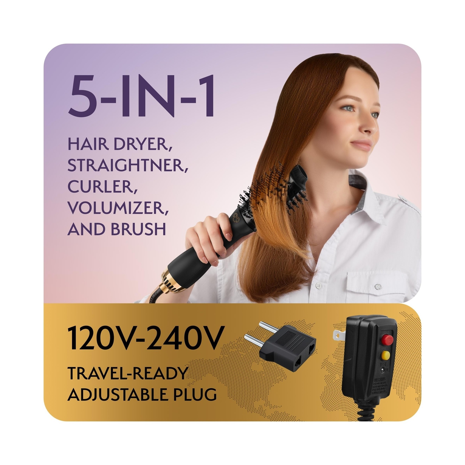 Professional Dual Voltage Blowout Hair Dryer Brush for European Tra... Fast Ship