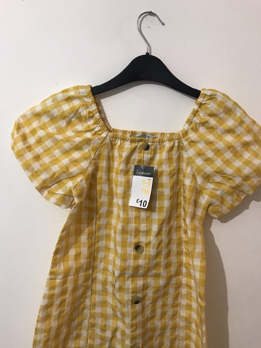 New Primark Yellow White Check UK 5-6 year old Dress With Ruffles
