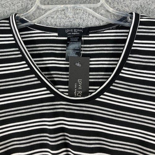 Love Ryan LA Juniors T-Shirt Kurzarm tailliert seitlich gerafft schwarz grau gestreift - Bild 2 von 11