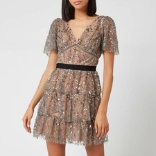 Self Portrait Grey Leaf Sequin Mini Dress