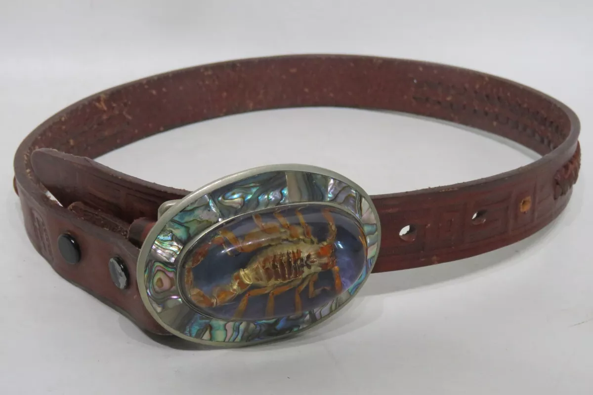 Scorpion Belt Buckle on Brown Leather Belt made in Mexico Boys