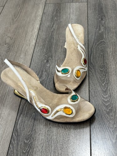 Vtg Onex 60s 70s Clear Plastic Dress Pumps w/ Gems Clear Plastic Design 6 7