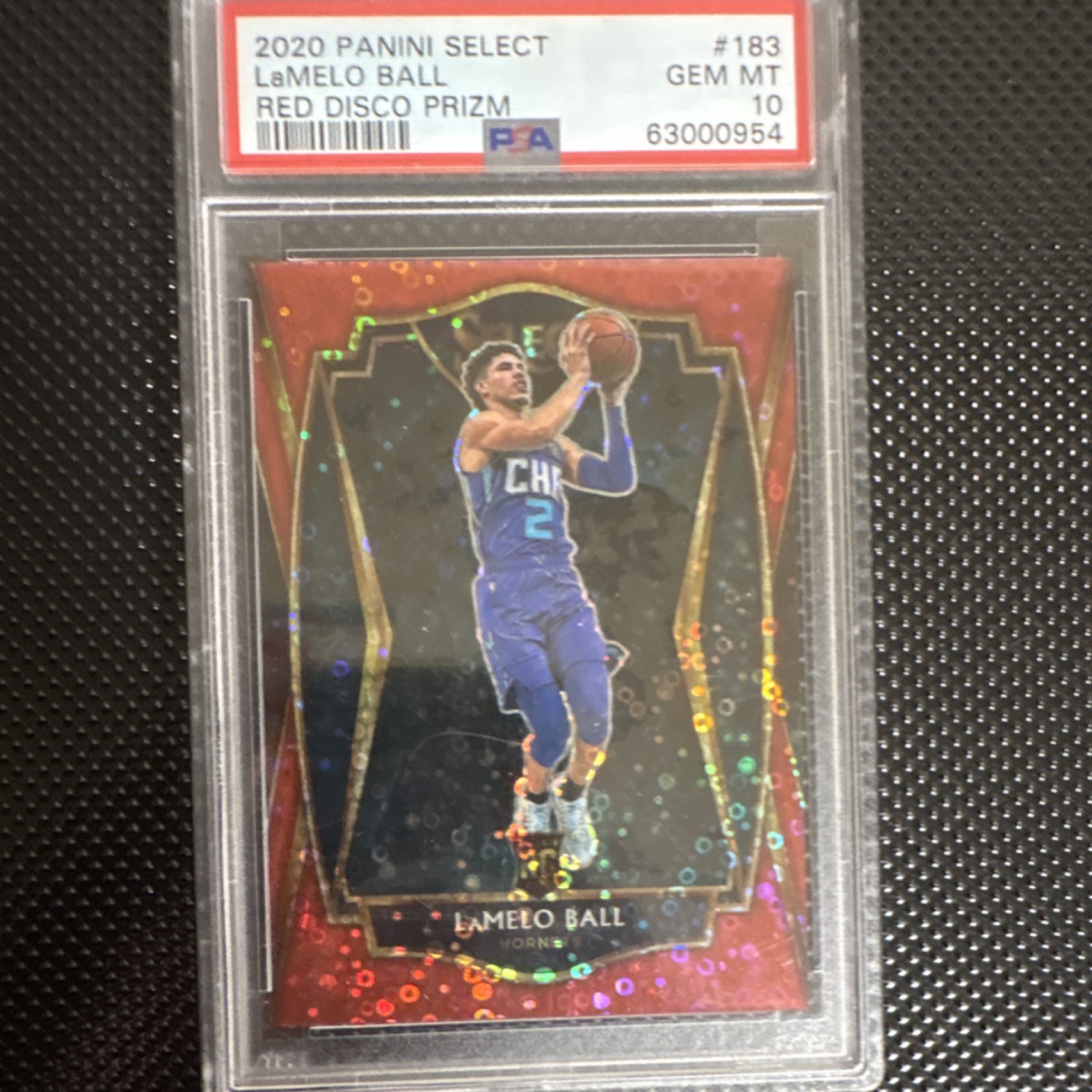2020-21 Panini Select Premier Level LaMelo Ball #183 Red Disco Prizm /49 PSA 10