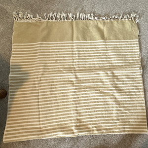 Peacock Alley Cotton Sofa Throw Blanket Beige/White Striped Fringed