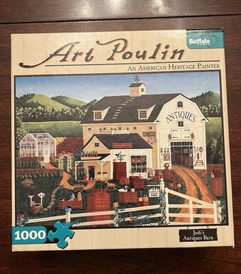 ''Jodi's Antiques Barn'' Art Poulin Buffalo games 1000 Piece 27x20 2006 Puzzle EUC