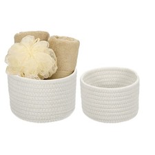 2 Pcs White Small Cotton Rope Woven Storage Basket, Round 2 Sizes 