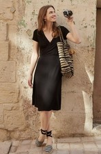The White Company size 10 black jersey frilly wrap dress