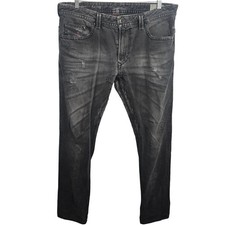 Diesel Industry Mens Distressed Faded Black Straight Leg Jeans Sz 36 Made Italy