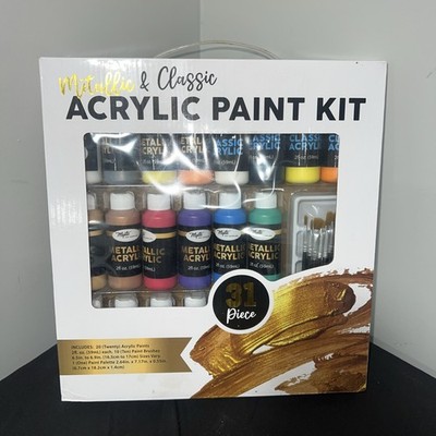 Metallic Acrylic Paint Set with Brushes,31-Piece Set, Art Craft Paints for All