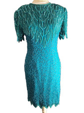Vtg LAURENCE KAZAR 100% Silk Beaded Sequin Party Dress Sz SP Formal Holiday 90s