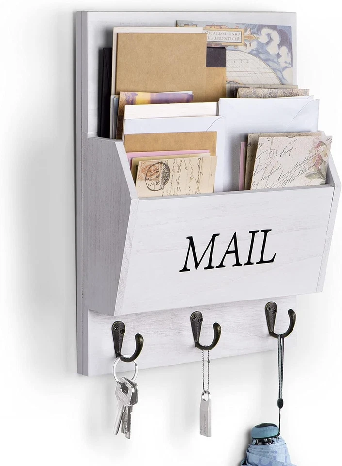 Rustic Wooden Mail Organizer Wall Mounted - Image 3 of 4