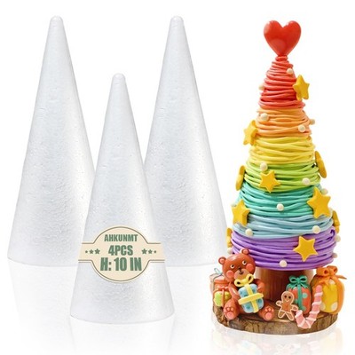 4 Pack Craft Foam Tree Cones, 10 * 4in Styrofoam Cones for Craft, White Large...