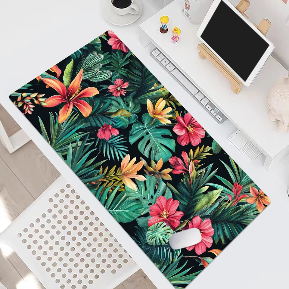 Green Leaf Red Floral Black Mouse Desk Pad for Keyboard Desk Mat 31.5x15.7 inch - Image 4 of 4