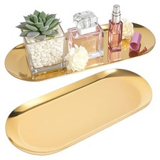 2PACK Gold Decorative Tray,Oval Stainless Steel Trays, Decorative Tray for Je...
