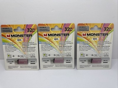 3 Monster Digital 32GB USB 3.0 OTG Dual Flash Drive Smartphones Tablets Laptop