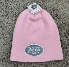 New York Jets Beanie Pink/Gray Embroidered NY Logo Uncuffed NFL Knit Hat NWT