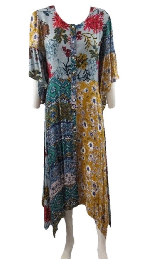 Umgee Patchwork Duster Button Up Midi Dress Flora… - image 3