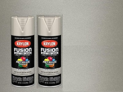 2 Krylon K02772007 Metallic Spray Paint, Satin Nickel, Metallic, Solvent, 12 Oz