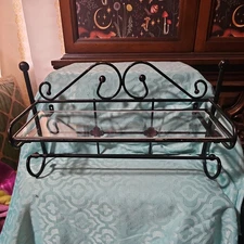 VTG Brass Wall Shelf w/Clear Glass Shelf & Towel Bar MCM