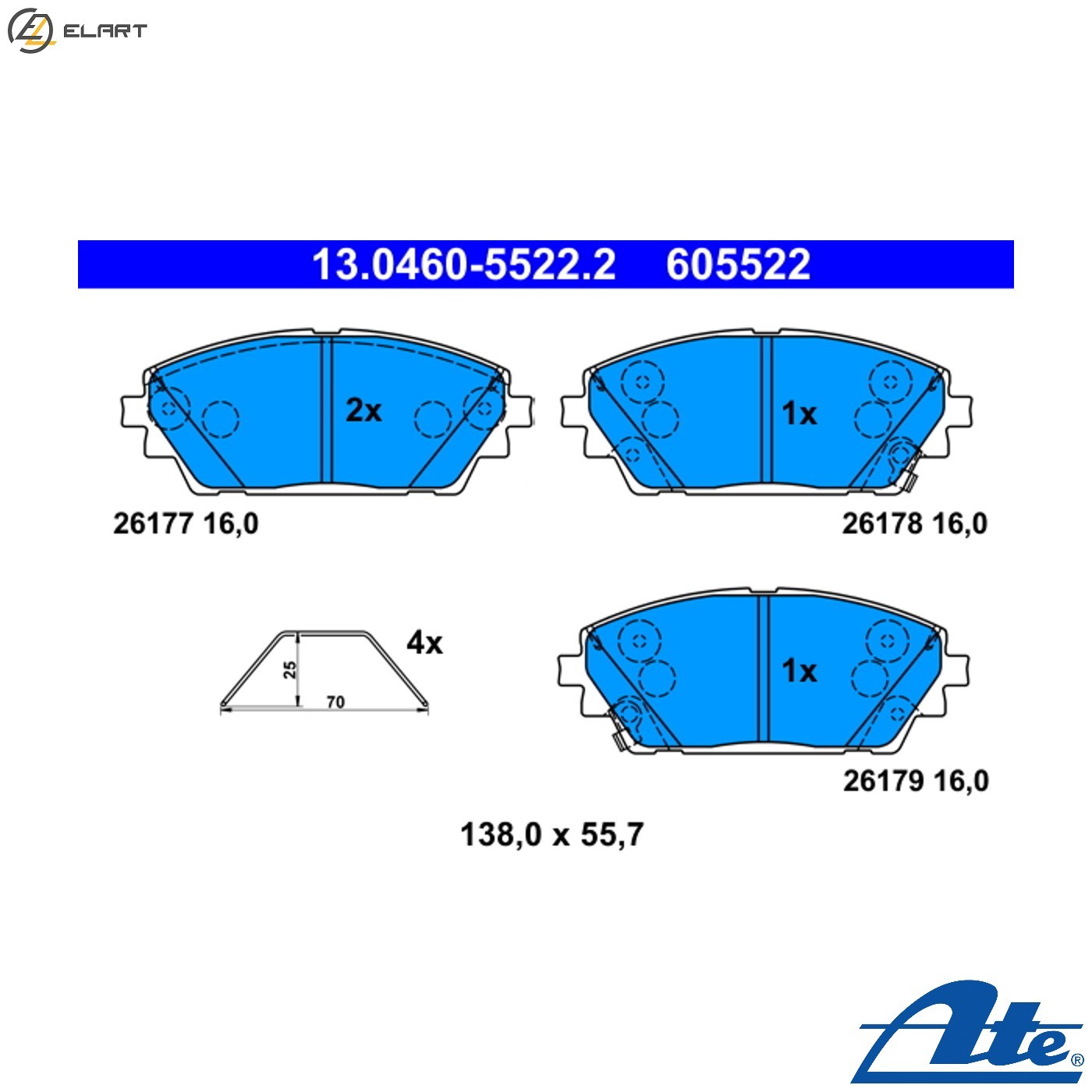 BRAKE PAD SET DISC BRAKE 13.0460-5522.2 FOR MAZDA P5X4 1.5L HFY7/PEXN 2.0L 4cyl