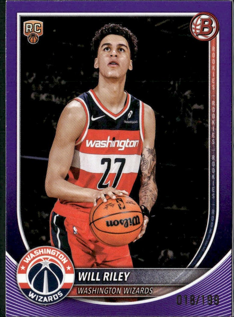 2025-26 Bowman #21 Will Riley Purple Pattern Border #/199