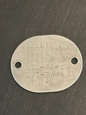 WWII Navy Dog Tag USNR Clarence Roscoe Collier T-7/42