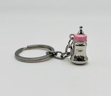 Portachiavi in metallo BIBERON ROSA bomboniera bambina battesimo 09UA