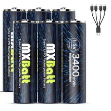 USB Rechargeable AA Lithium Batteries, 3400mWh 1.5V AA Li-ion Battery with 4-...