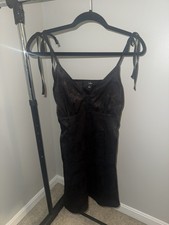  Lulus Black Jacquard Satin Mini-Dress Small Strappy Sweetheart Keyhole Peekaboo