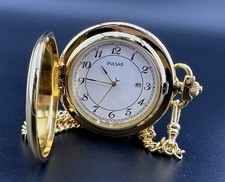 WORKING PUSAR BY SEIKO MEN'S V732-0F10 DATE QUARTZ POCKET WATCH Engraved W3