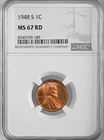 1948-S  1C LINCOLN WHEAT CENT "SAN FRANCISCO MINT" NGC MS67 RD (RED)#8340750-189