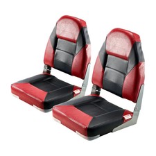 2-Pack Folding Boat Seats High Back Waterproof PVC Leather Black/Red AD75185