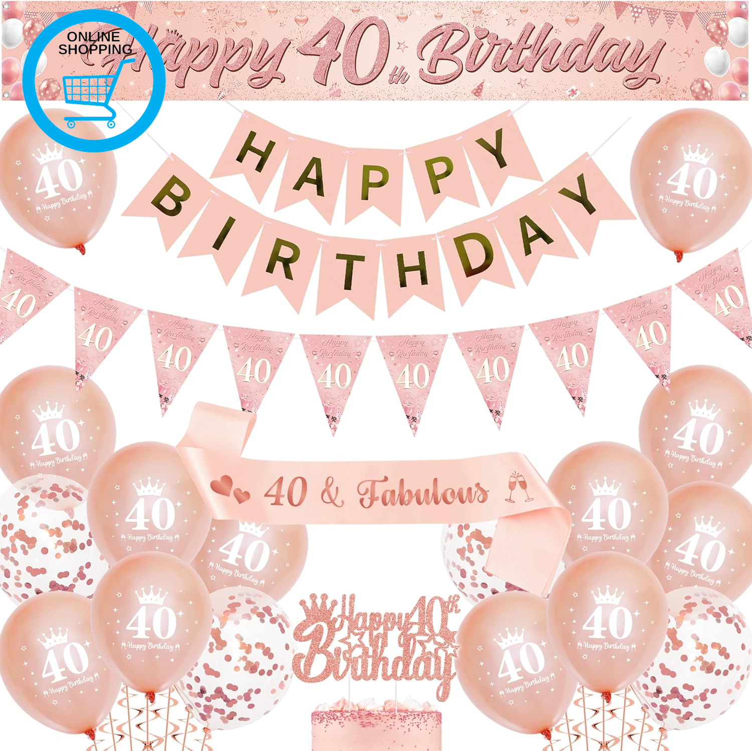 Quality Upgraded 40Th Birthday Decorations Banner for Women - Rose Gold Party Ba