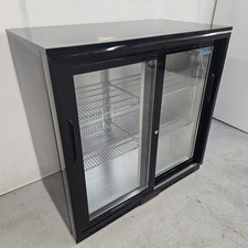 Bottle Fridge Double 2 Door Sliding Black 208L Chilled Commercial Pub Back Ba...