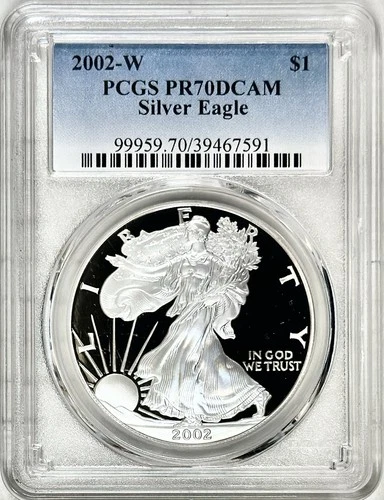 2002 W AMERICAN SILVER EAGLE PROOF PCGS PR70DCAM