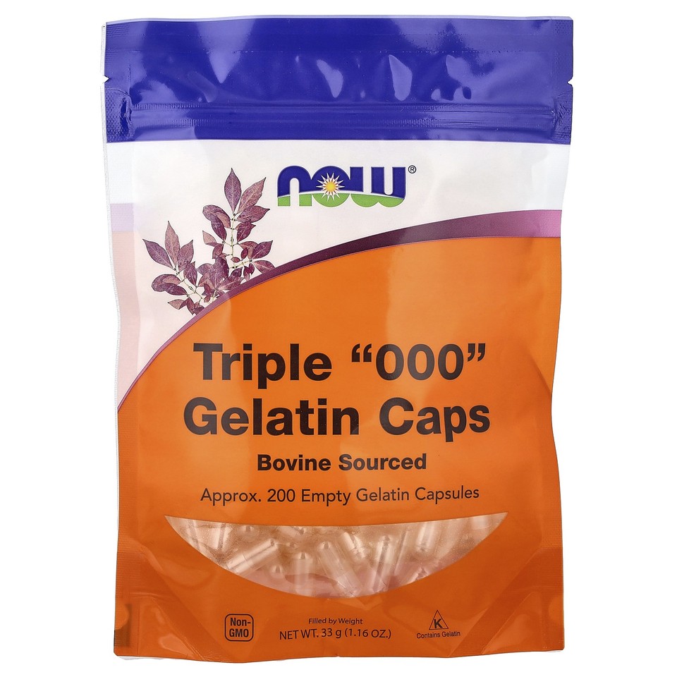 Now Foods Triple 000 Gelatin Caps 200 Empty Gelatin Capsules GMP Quality Assured