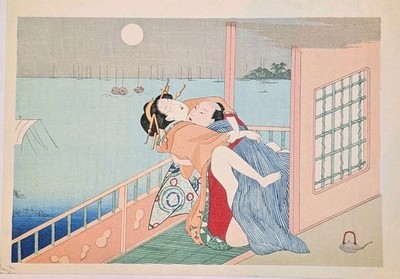 Vintage Woodblock Keisai Eisen (Attributed )Shunga Showa Recut 