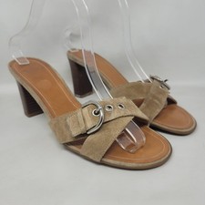 Vintage Coach Sandals 9B Neena Tan Suede Slides Slip On Mules Buckle Heels Italy