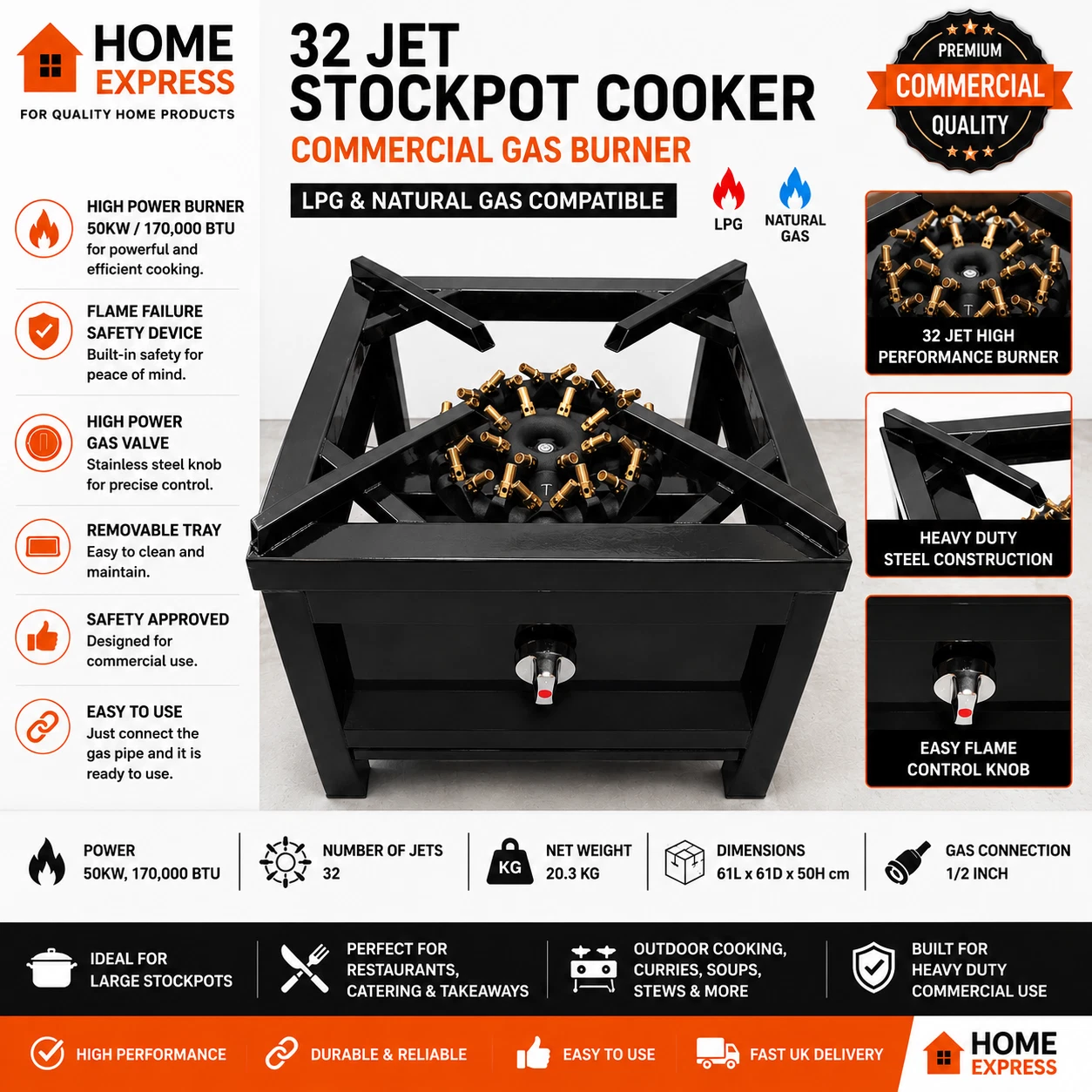 COMMERCIAL STOCKPOT COOKER/STOVE 32 JET BURNER 600 x 600 NATURAL OR BOTTLE GAS
Opens in a new window