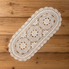 Oval Lace Table Runner Cotton Crochet Lace Table Runner Doilies Floral Beige