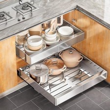 Pull out Cabinet Organizer, Stainless Steel Expandable 12"- AMZN 140 TOP CHOICE