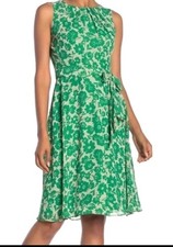 Eliza J Green and Cream Floral Knee Length A Line Size 2 NWOT