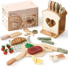 Robud 16pcs Wooden Play Food Knife Set - Safe Montessori Kitchen Toy for Toddler